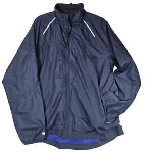 Vtg Starter Full Zip Jacket Large Navy Blue Windbreaker Pockets Mesh Reflective